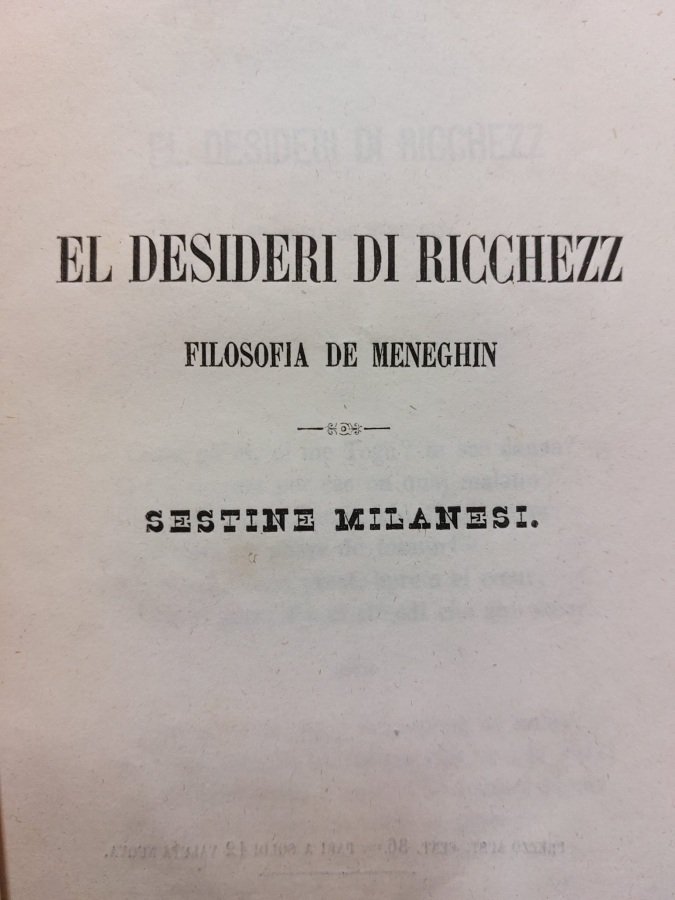 El desideri di ricchezz. Filosofia de Meneghin. Sestine milanesi.