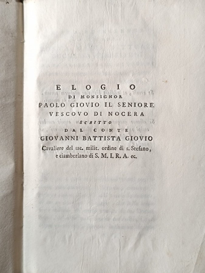 Elogio di Monsignor Paolo Giovio, il Seniore Vescovo di Nocera.