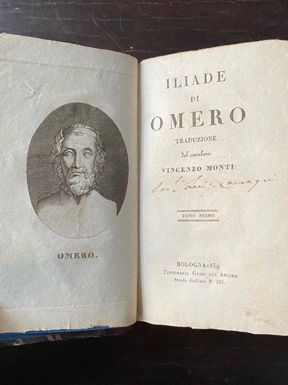 Iliade di Omero traduzione del cavaliere Vincenzo Monti.