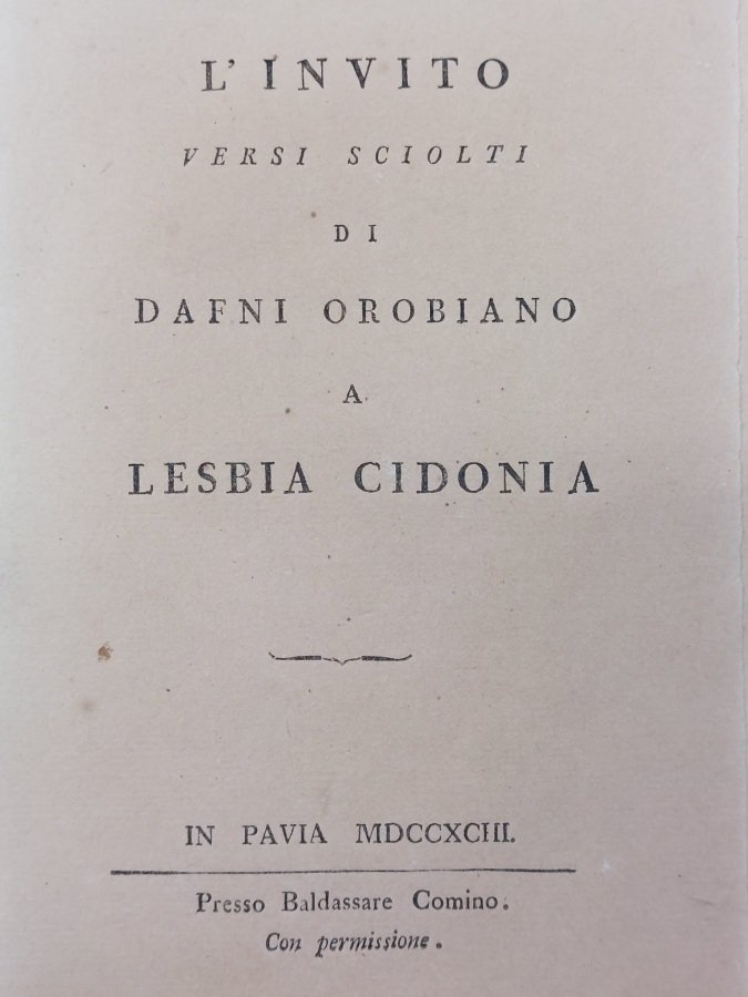 L'invito. Versi sciolti di Dafni Orobiano a Lesbia Cidonia.