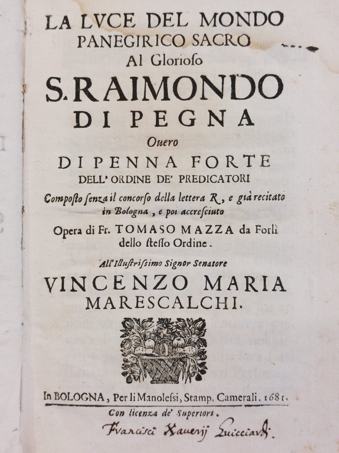 La luce del mondo panegirico sacro al glorioso s. Raimondo …