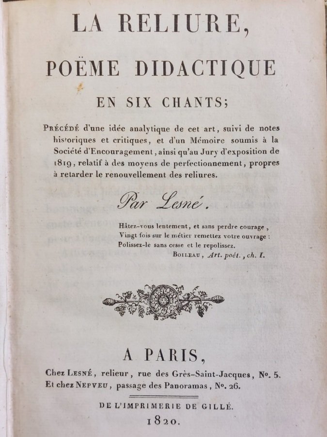 La reliure, poeme didactique en six chants; précédé d'une idée …