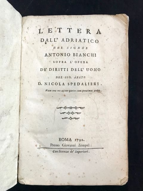 Lettera dall'Adriatico del signor Antonio Bianchi sopra l'opera De' diritti …