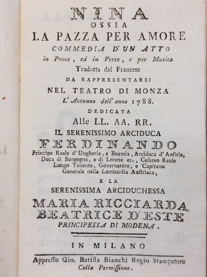 Nina ossia la pazza per amore [-Rinaldo d'Aste, -Rinaldo d'Aste, …