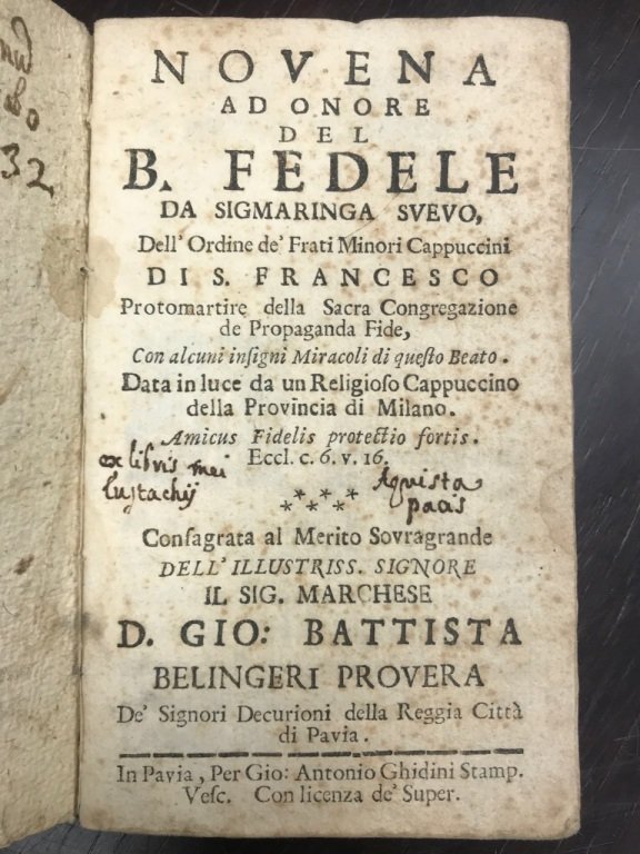 Novena ad onore del B. Fedele da Sigmaringa svevo, dell'Ordine …