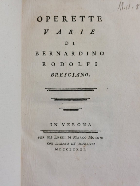Operette Varie di Bernardino Rodolfi Bresciano.