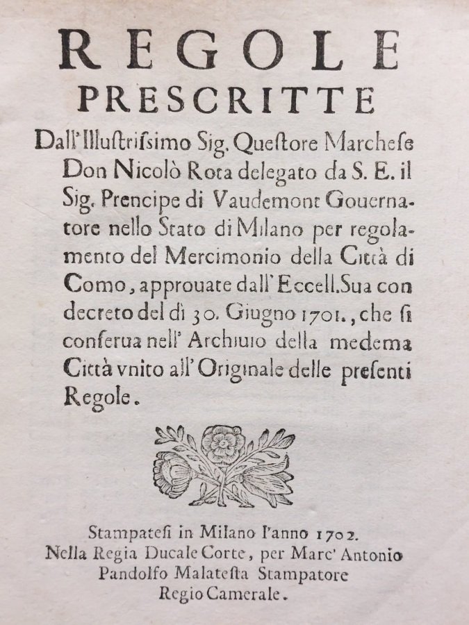 Regole prescritte [.] per regolamento del mercimonio della Città di …