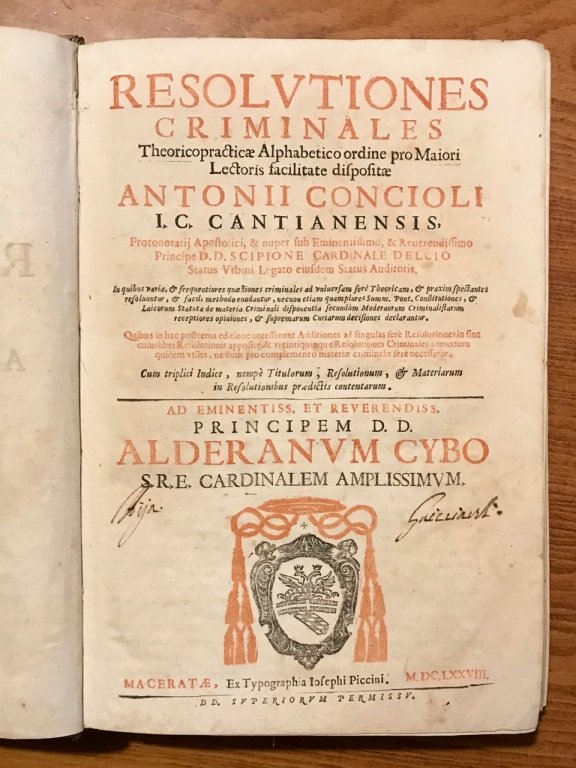 Resolutiones criminales theoricopracticae alphabetico ordine pro maiori lectoris facilitate dispositae.
