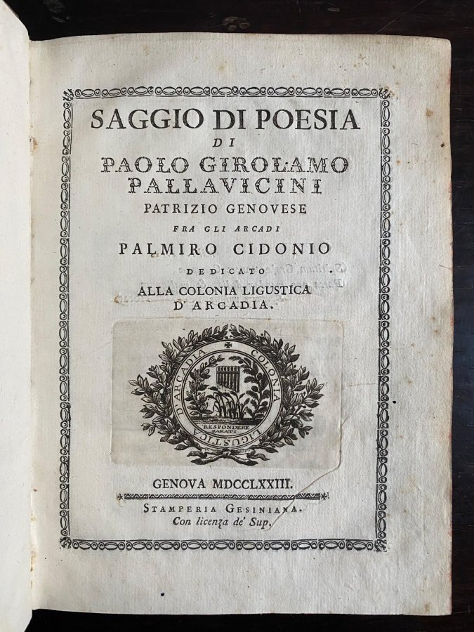 Saggio di Poesia [.] dedicato alla Colonia Ligustica d'Arcadia.