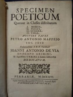 Specimen poeticum quatuor in classes distributum. I. moesta. II. votiva. …