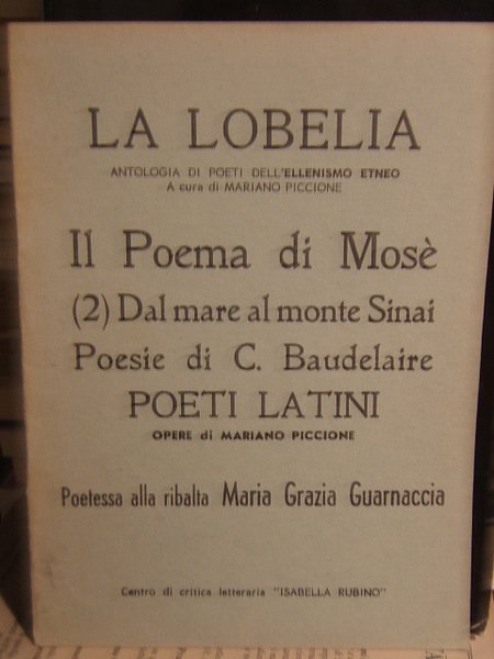 LA LOBELIA ANTOLOGIA DI POETI DELL'ELLENISMO ETNEOA CURA DI MARIANO …