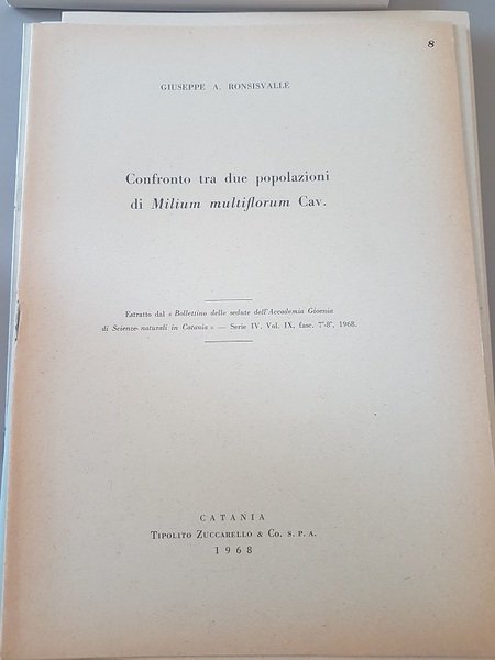 CONFRONTO TRA DUE POPOLAZIONI DI MILIUM MULTIFLORUM