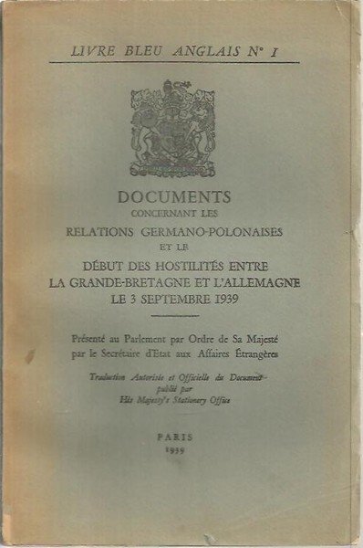 LIVRE BLEU ANGLAIS N.I. DOCUMENTS CONCERNANT LES RELATIONS GERMANO - …