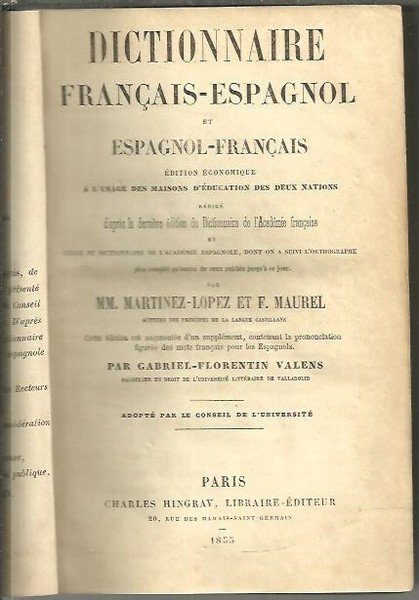 DICTIONAIRE FRANÇAIS-ESPAGNOL ET ESPAGNOL-FRANÇAIS.