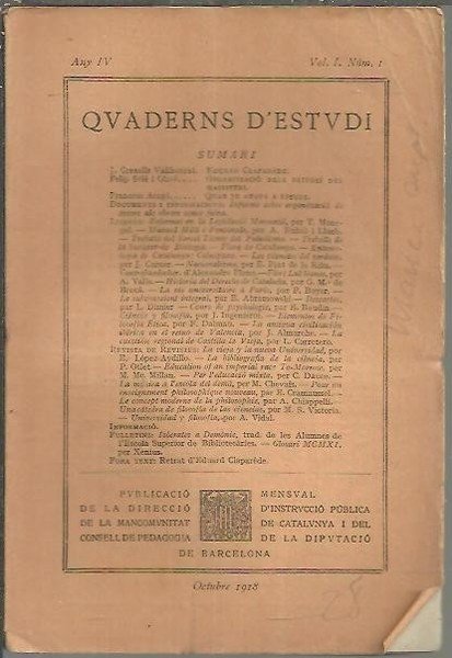 QUADERNS D'ESTUDI. ANY IV. VOL. I. N. 1.