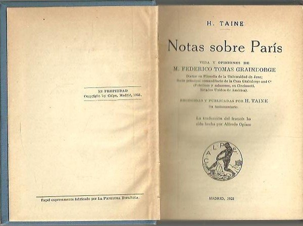 NOTAS SOBRE PARIS. VIDA Y OPINIONES DE M. FEDERICO TOMAS …