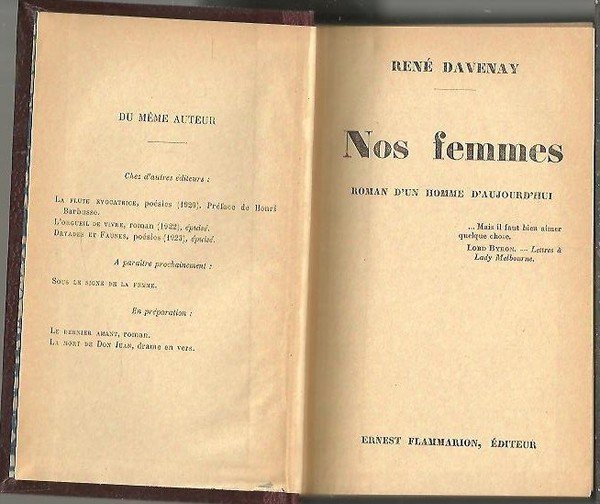 NOS FEMMES. ROMAN D'UN HOMME D'AUJOURD'HUI.