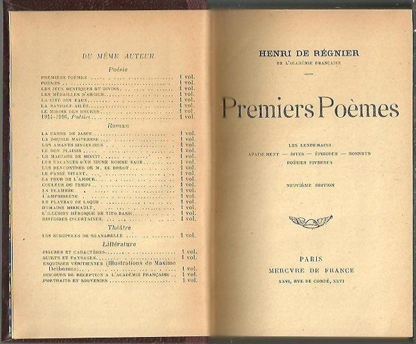 PREMIERS POEMES. LES LENDEMAINS. APAISEMENT. SITES. EPISODES. SONNETS. POESIES DIVERSES.