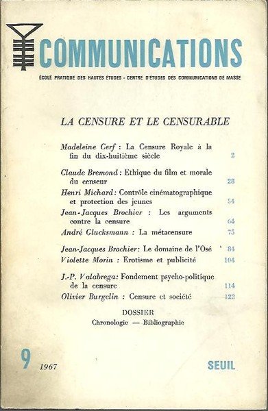 COMMUNICATIONS. N. 9. LA CENSURE ET LE CENSURABLE.