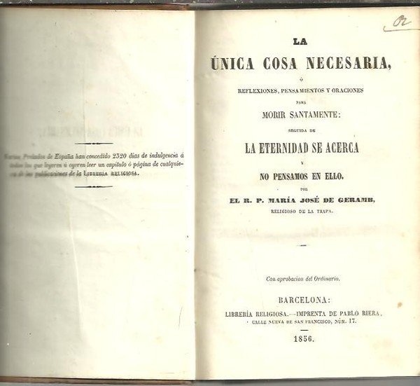 LA UNICA COSA NECESARIA, O REFLEXIONES, PENSAMIENTOS Y ORACIONES PARA …