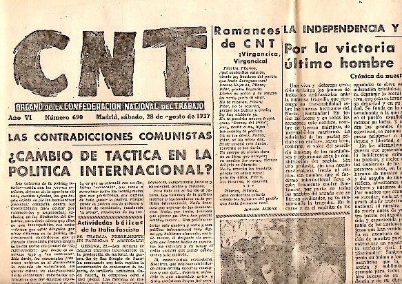 CNT. ORGANO DE LA CONFEDERACION NACIONAL DEL TRABAJO. AÑO VI. …