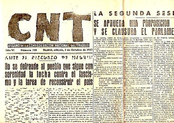 CNT. ORGANO DE LA CONFEDERACION NACIONAL DEL TRABAJO. AÑO VI. …