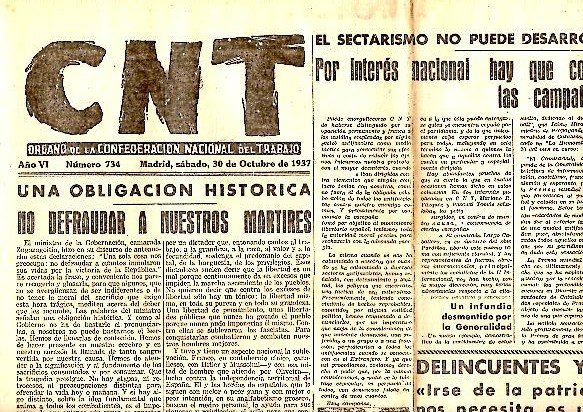 CNT. ORGANO DE LA CONFEDERACION NACIONAL DEL TRABAJO. AÑO VI. …