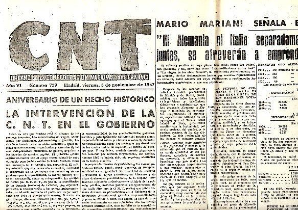 CNT. ORGANO DE LA CONFEDERACION NACIONAL DEL TRABAJO. AÑO VI. …