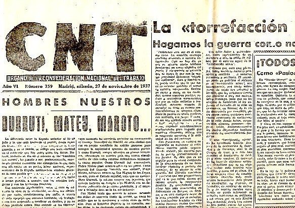 CNT. ORGANO DE LA CONFEDERACION NACIONAL DEL TRABAJO. AÑO VI. …