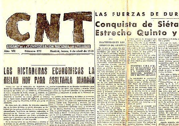 CNT. ORGANO DE LA CONFEDERACION NACIONAL DEL TRABAJO. AÑO VII. …