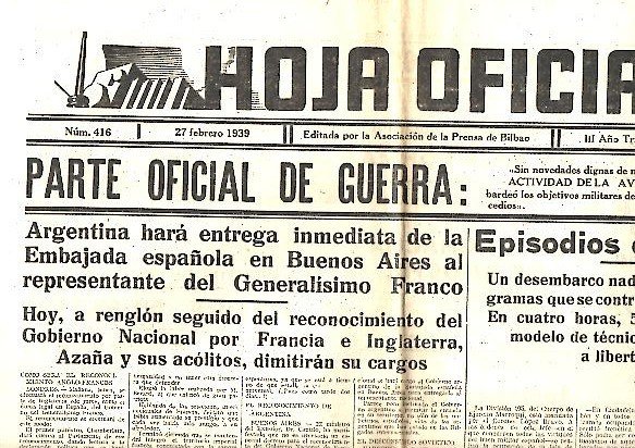 HOJA OFICIAL DEL LUNES. AÑO VIII. N. 416. 27-FEBRERO-1939.