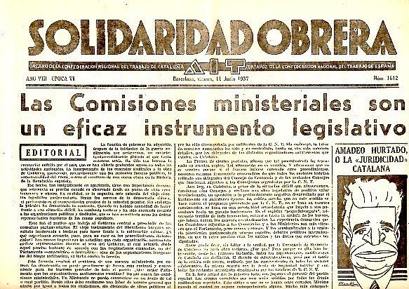 SOLIDARIDAD OBRERA. AIT. AÑO VIII. N.1612. 11-JUNIO-1937.