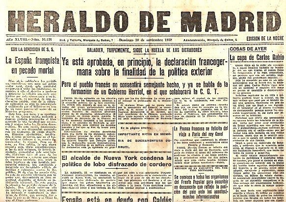 HERALDO DE MADRID. AÑO XLVIII. N. 16476. 20-NOVIEMBRE-1938.
