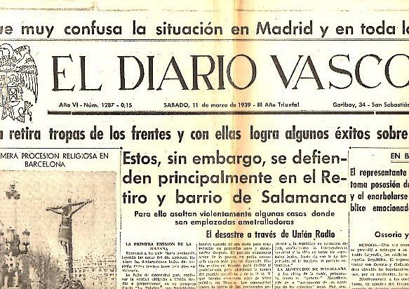EL DIARIO VASCO. AÑO VI. N. 1287. 11-MARZO-1939.