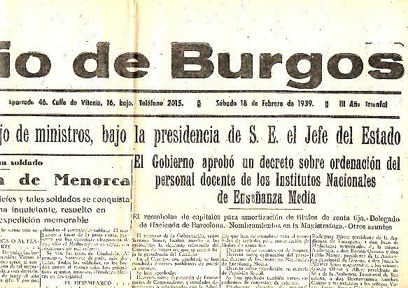 DIARIO DE BURGOS. AÑO XLIX. N. 19901. 18-FEBRERO-1939.