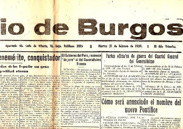 DIARIO DE BURGOS. AÑO XLIX. N. 19903. 21-FEBRERO-1939.