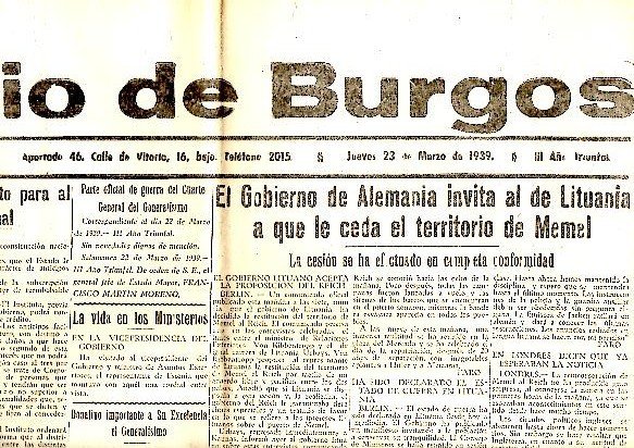 DIARIO DE BURGOS. AÑO XLIX. N. 19929. 23-MARZO-1939.