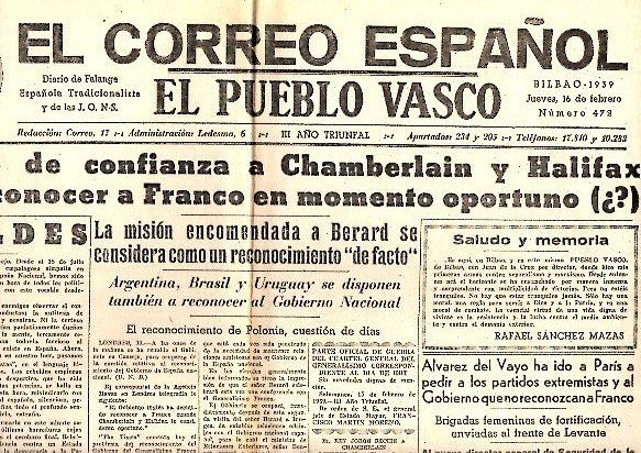 EL CORREO ESPAÑOL. EL PUEBLO VASCO. N. 472. 16-FEBRERO-1939.