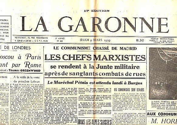 LA GARONNE. AÑO II. N. 401. 9-MARZO-1939.