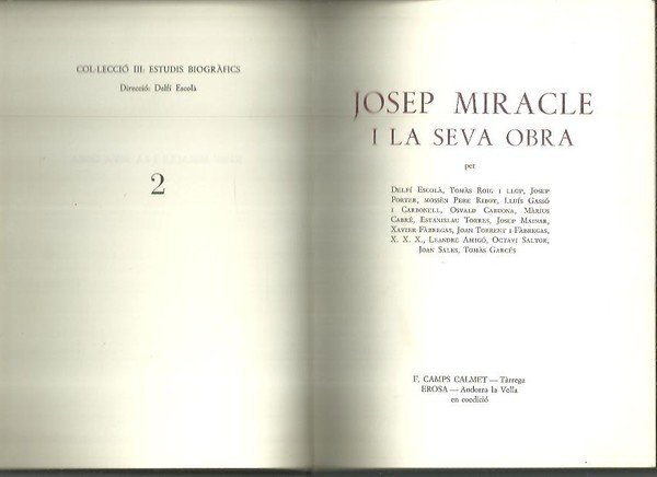 JOSEP MIRACLE I LA SEVA OBRA.