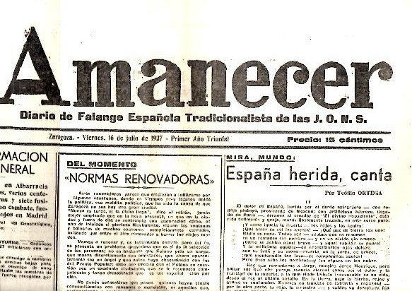 AMANECER. DIARIO DE FALANGE ESPAÑOLA TRADICIONALISTA DE LAS JONS. AÑO …