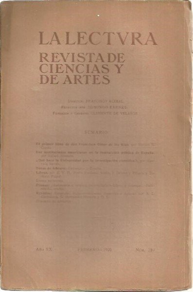 LA LECTURA. REVISTA DE CIENCIAS Y DE ARTES. AÑO XX. …