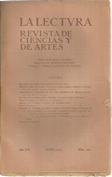 LA LECTURA. REVISTA DE CIENCIAS Y DE ARTES. AÑO XIX. …