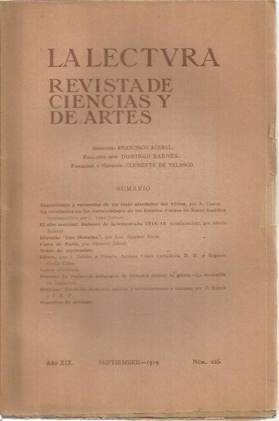 LA LECTURA. REVISTA DE CIENCIAS Y DE ARTES. AÑO XIX. …