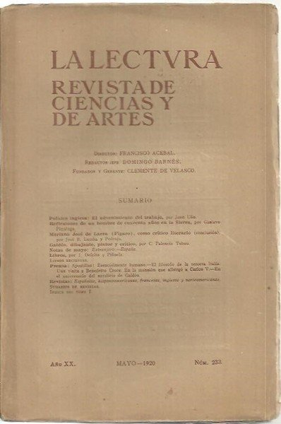 LA LECTURA. REVISTA DE CIENCIAS Y DE ARTES. AÑO XX. …