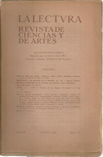 LA LECTURA. REVISTA DE CIENCIAS Y DE ARTES. AÑO XX. …