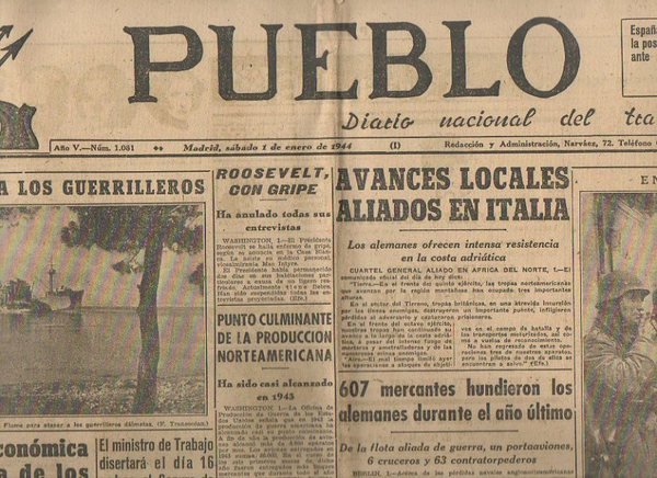 PUEBLO. DIARIO NACIONAL DEL TRABAJO. AÑO V. NUM. 1.081. MADRID, …