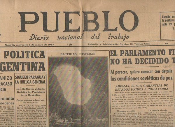 PUEBLO. DIARIO NACIONAL DEL TRABAJO. AÑO V. NUM. 1.132. MADRID, …