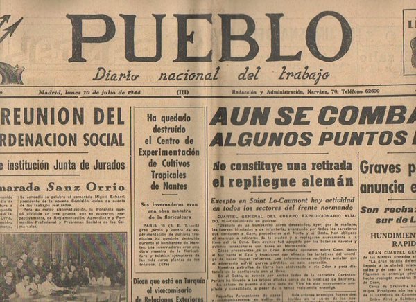 PUEBLO. DIARIO NACIONAL DEL TRABAJO. AÑO V. NUM. 1.242. MADRID, …