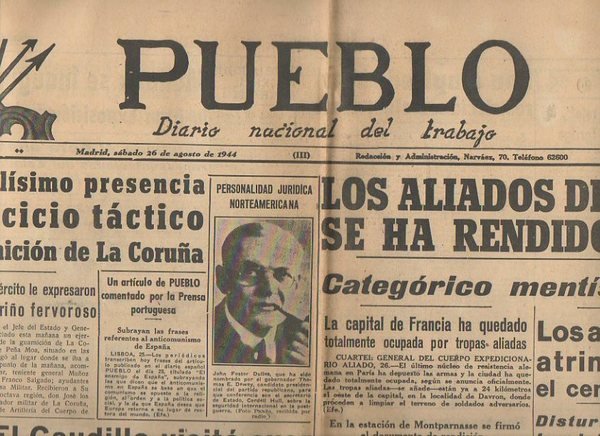 PUEBLO. DIARIO NACIONAL DEL TRABAJO. AÑO V. NUM. 1.283. MADRID, …